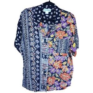 Vintage 90s Norton McNaughton Patchwork Blouse Floral & Geometric Print Size 12